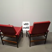 Ensemble de 3 fauteuils rouges de style mid-century moderne, Tchécoslovaquie, années 1970.