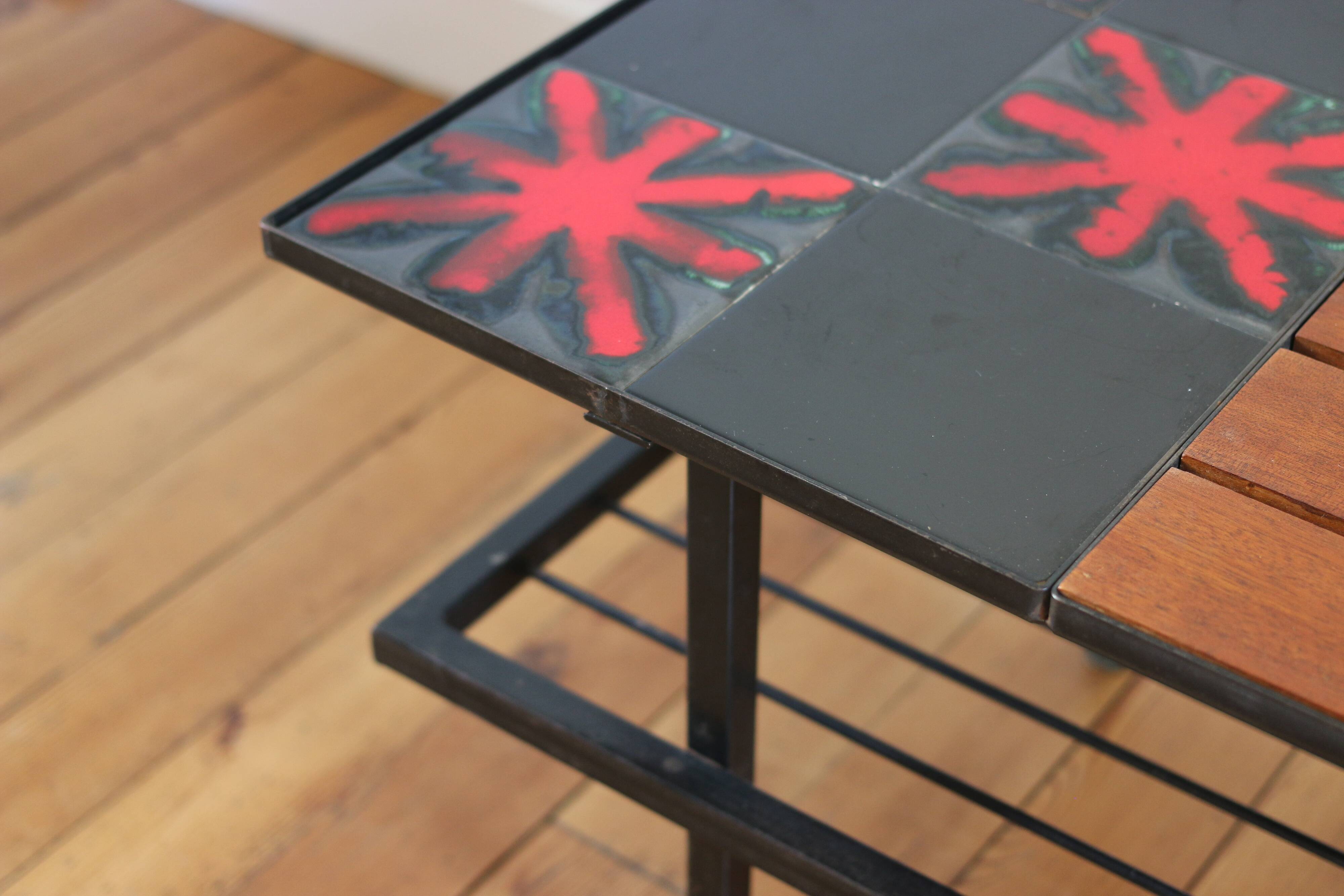 Vintage teak and ceramic coffee table 1960
