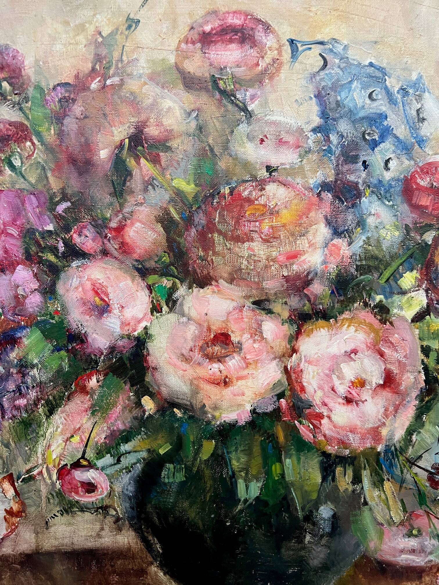 Mr. Sévéry (1895-1987). Painting "Bouquet of flowers in a vase". Impressionism.
