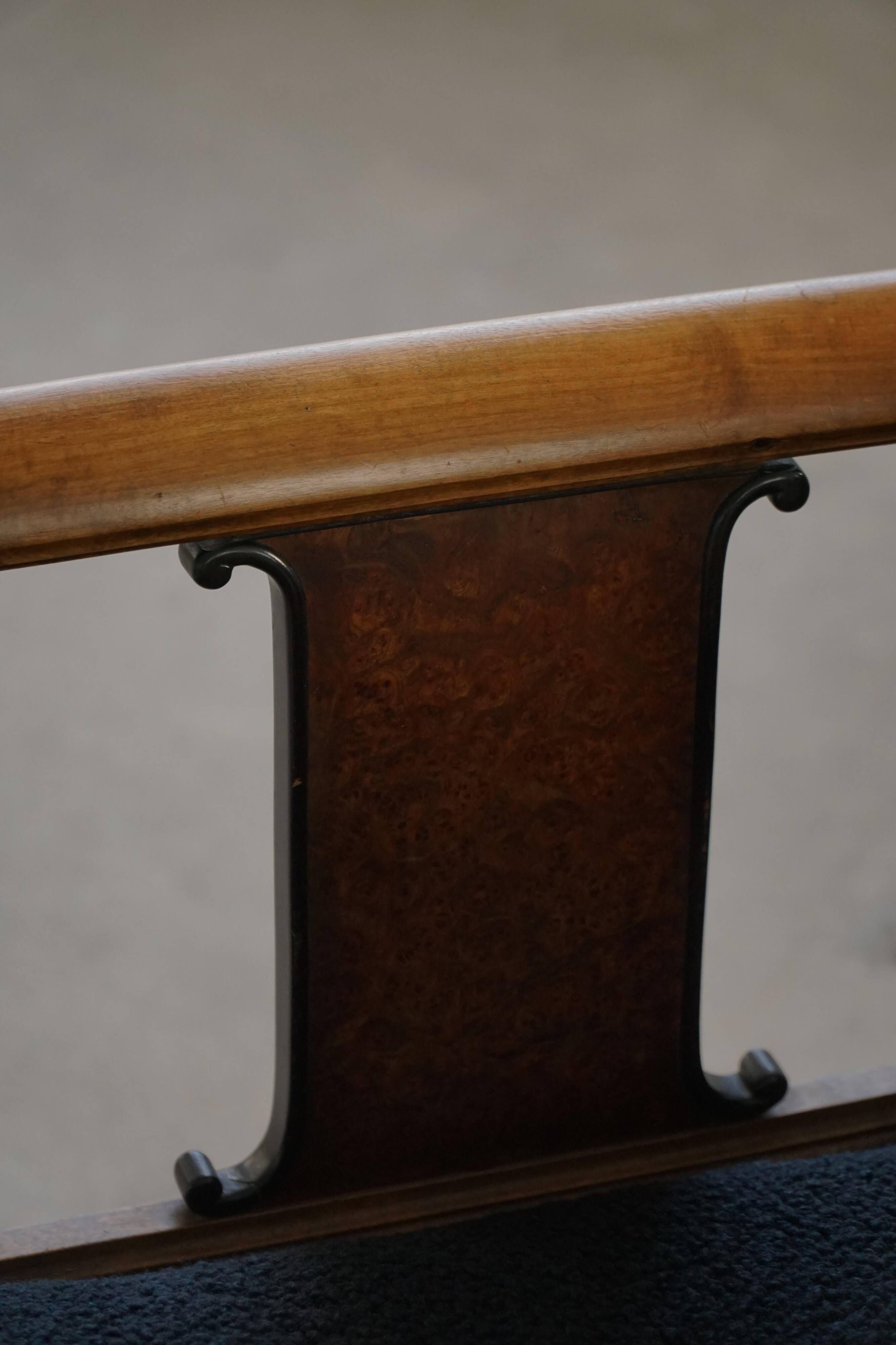 Early 20th century Danish Art Nouveau armchair, reupholstered in charcoal boucle.
