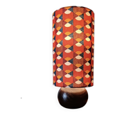 lampe bois boule vintage, abat-jour graphique style 70'