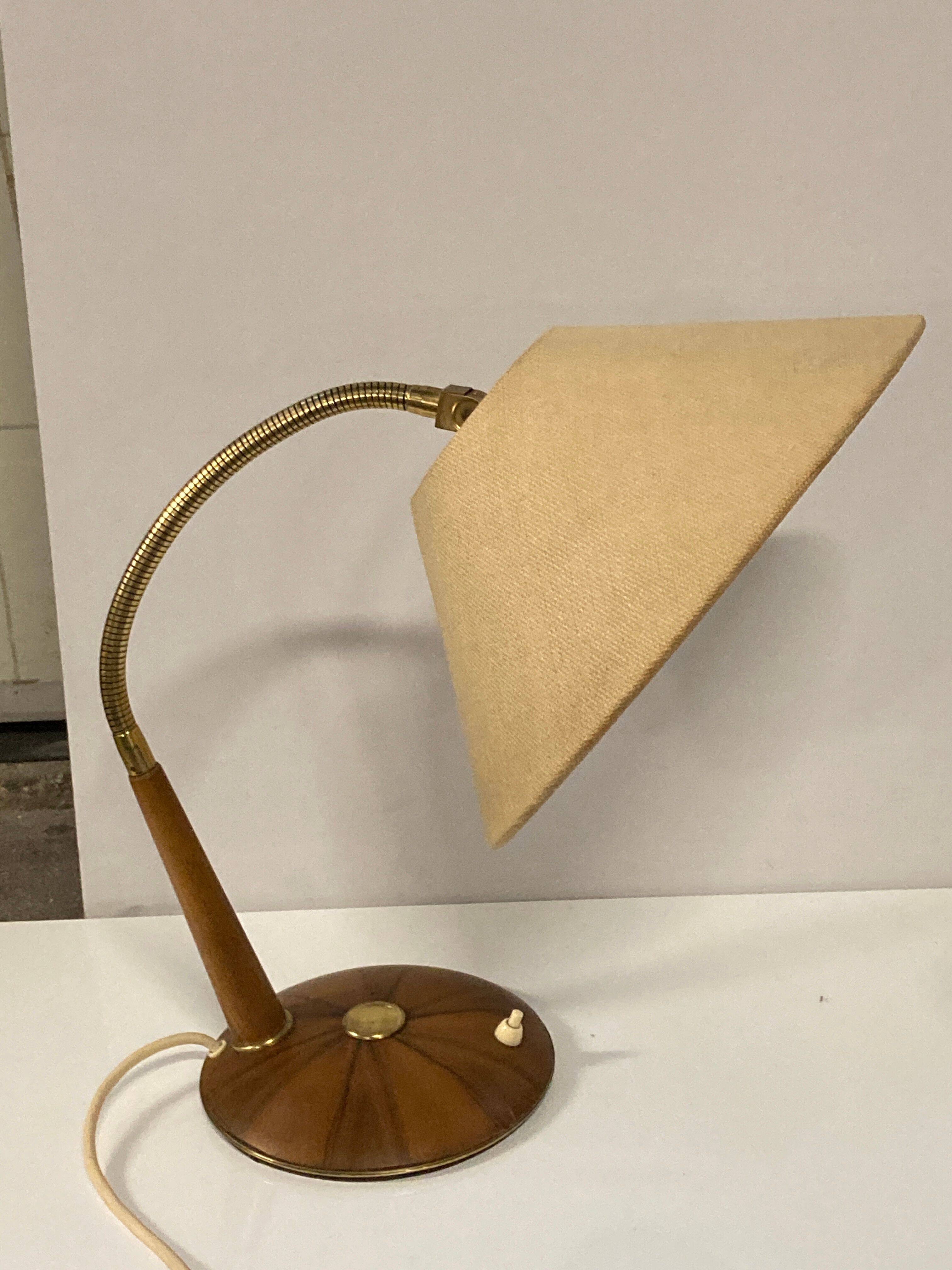 Brass and teak desk or table lamp by Temde, Switzerland 1960s