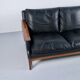 Scandinavian 3-seater sofa in leather and rosewood from the 60s