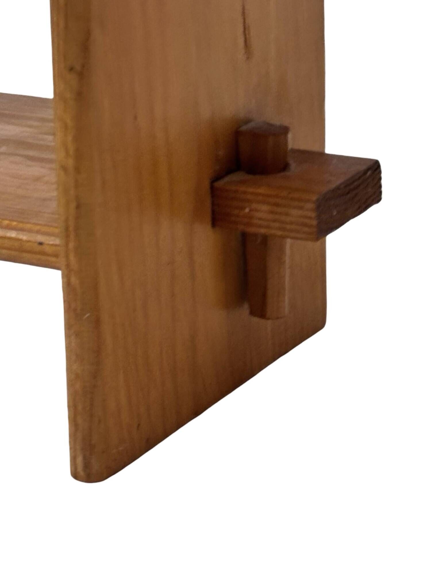 Vintage wooden wall shelve rack bookshelf in pinewood minimalist design