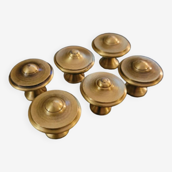 6 patinated brass furniture knobs 25mm