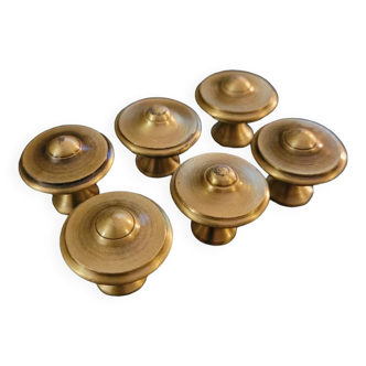 6 patinated brass furniture knobs 25mm