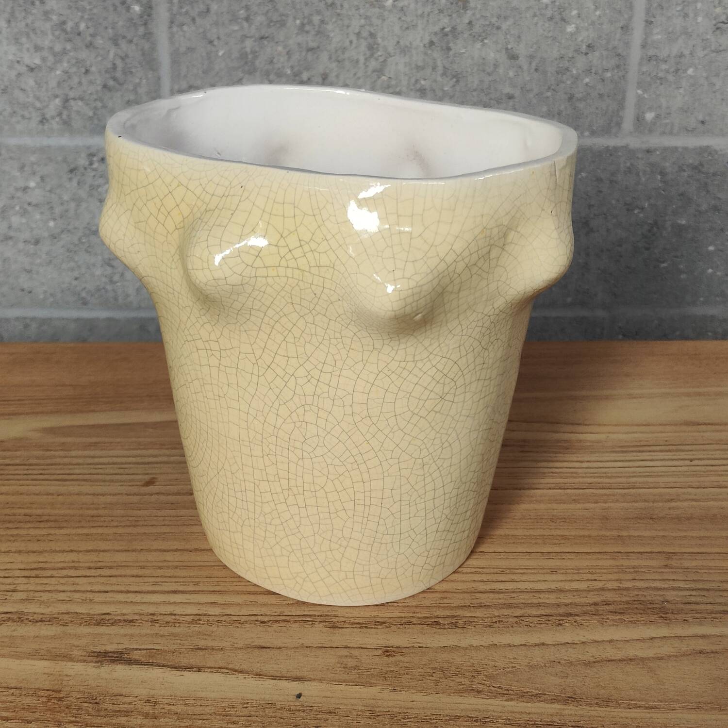 Cracked ceramic vase organic shape 1970