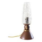 Stoneware, wood and brass lamp