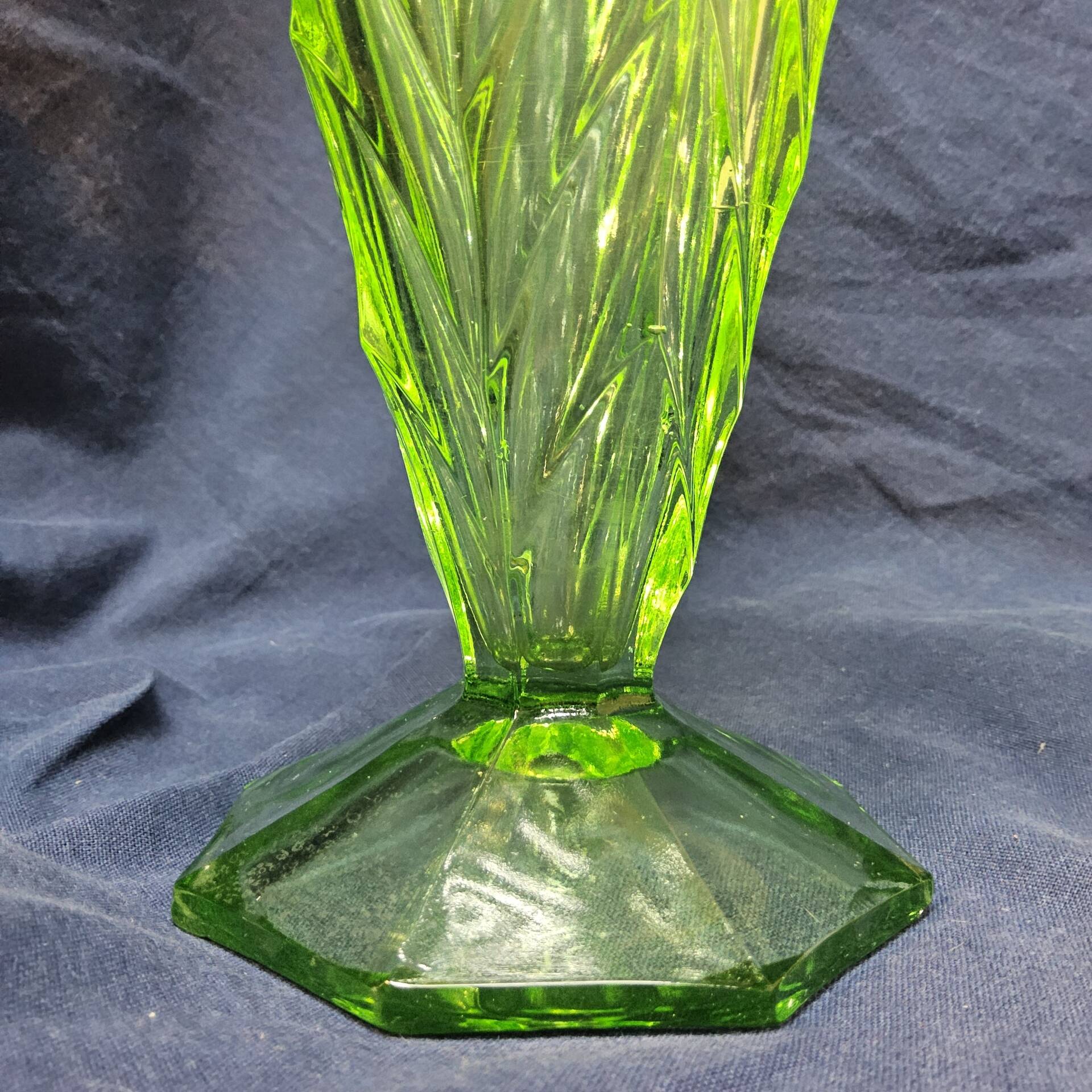 Antique Art Deco Bohemian uranium vase / geometric glass