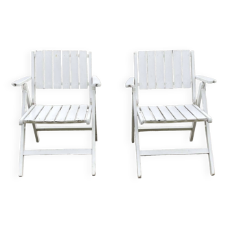 Pair of wooden garden armchairs from the 1960s from the youpy brand
