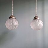 Pair of Art Deco frosted glass pendants, 1920s-30s.