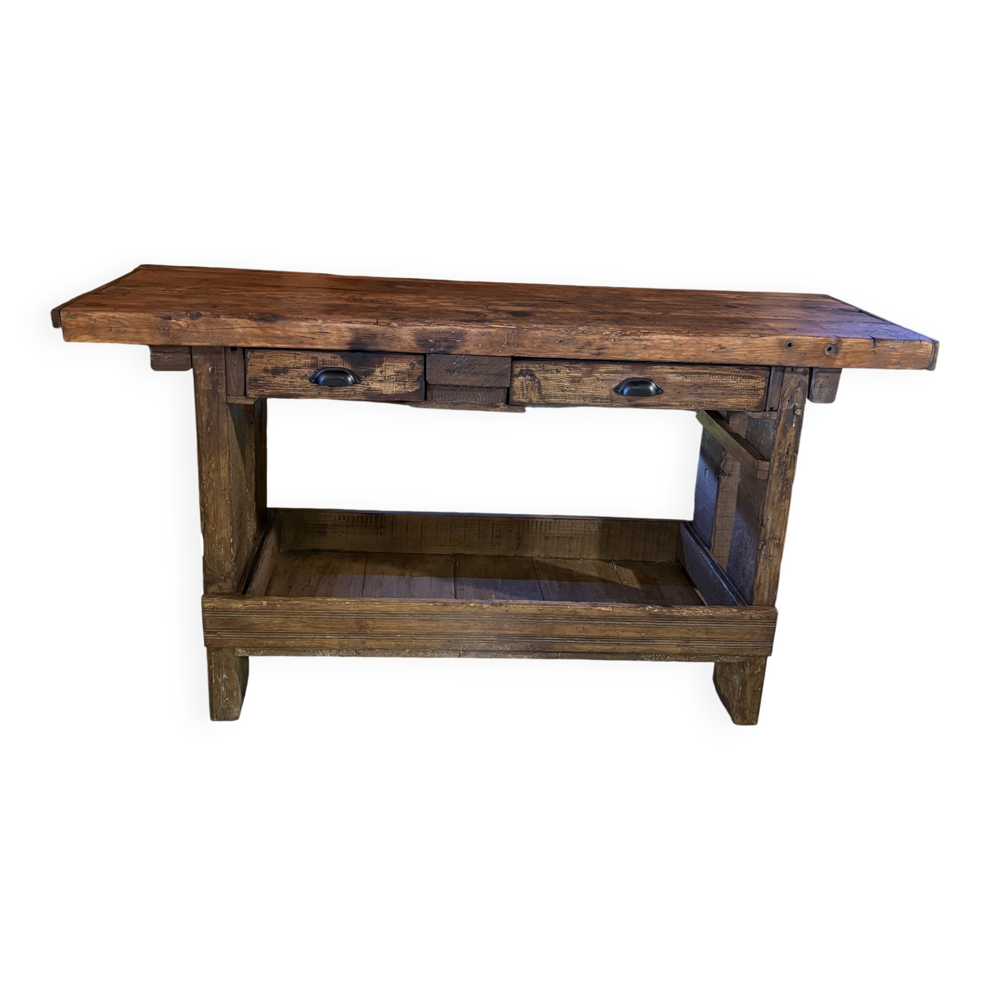 Ancien établi/console rénové – pièce unique pleine de caractère