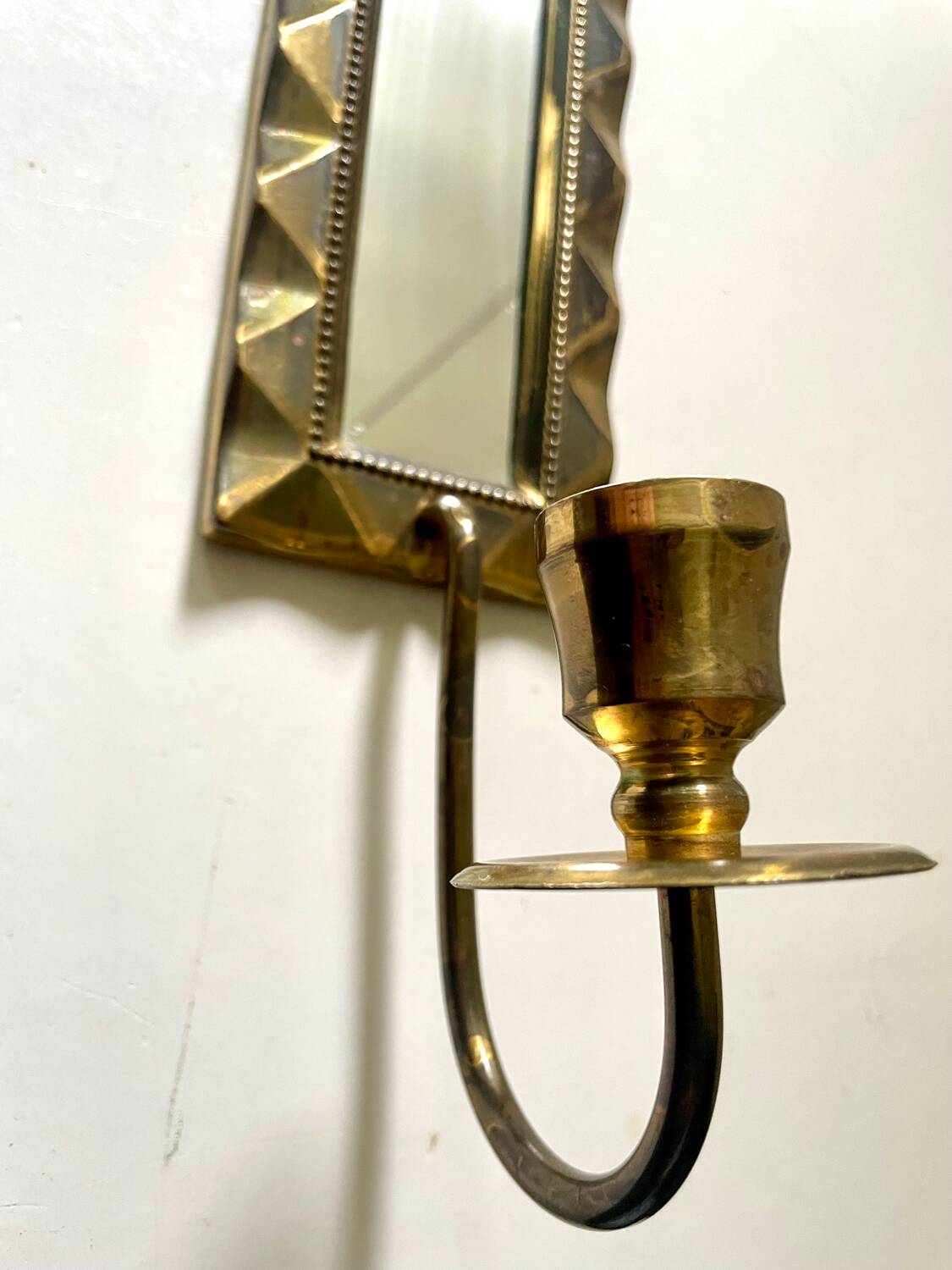 Vintage Art Deco Brass Wall mirrored Candle Sconce
