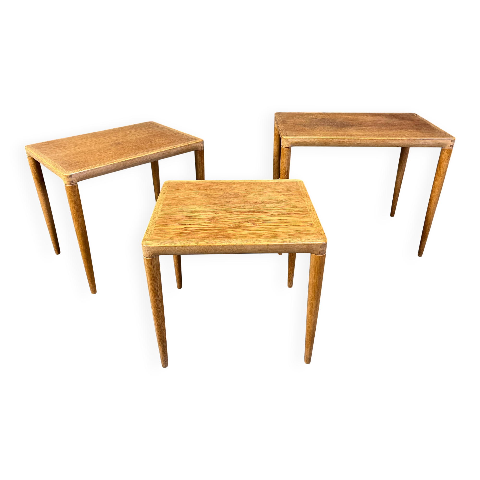 H.W. Klein. Bramin, three set tables/side tables, oak, 1960s, Denmark
