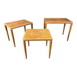H.W. Klein. Bramin, three set tables/side tables, oak, 1960s, Denmark