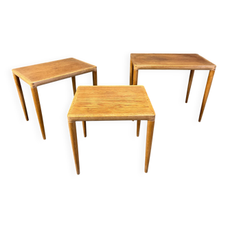 H.W. Klein. Bramin, three set tables/side tables, oak, 1960s, Denmark