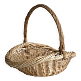 Panier ancien en osier tressé avec anse