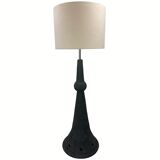Brutalist ceramic floor lamp with bouclé shade, Dutch 1960s