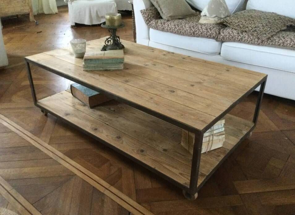 Table basse bois et fer 2 plateaux