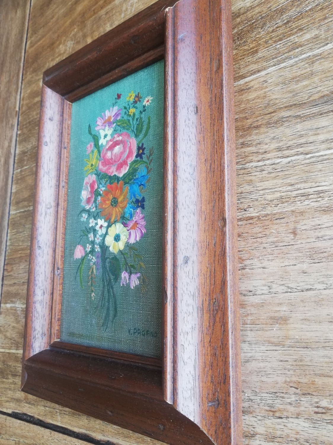 Painting oil painting bouquet wood frame signed pagano
