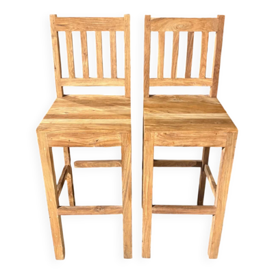 2 chaises / tabourets de bar en teck