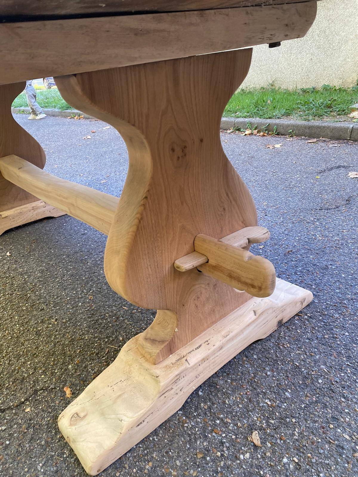 Grande table de monastère étroite décapée en chêne massif brut 200cm