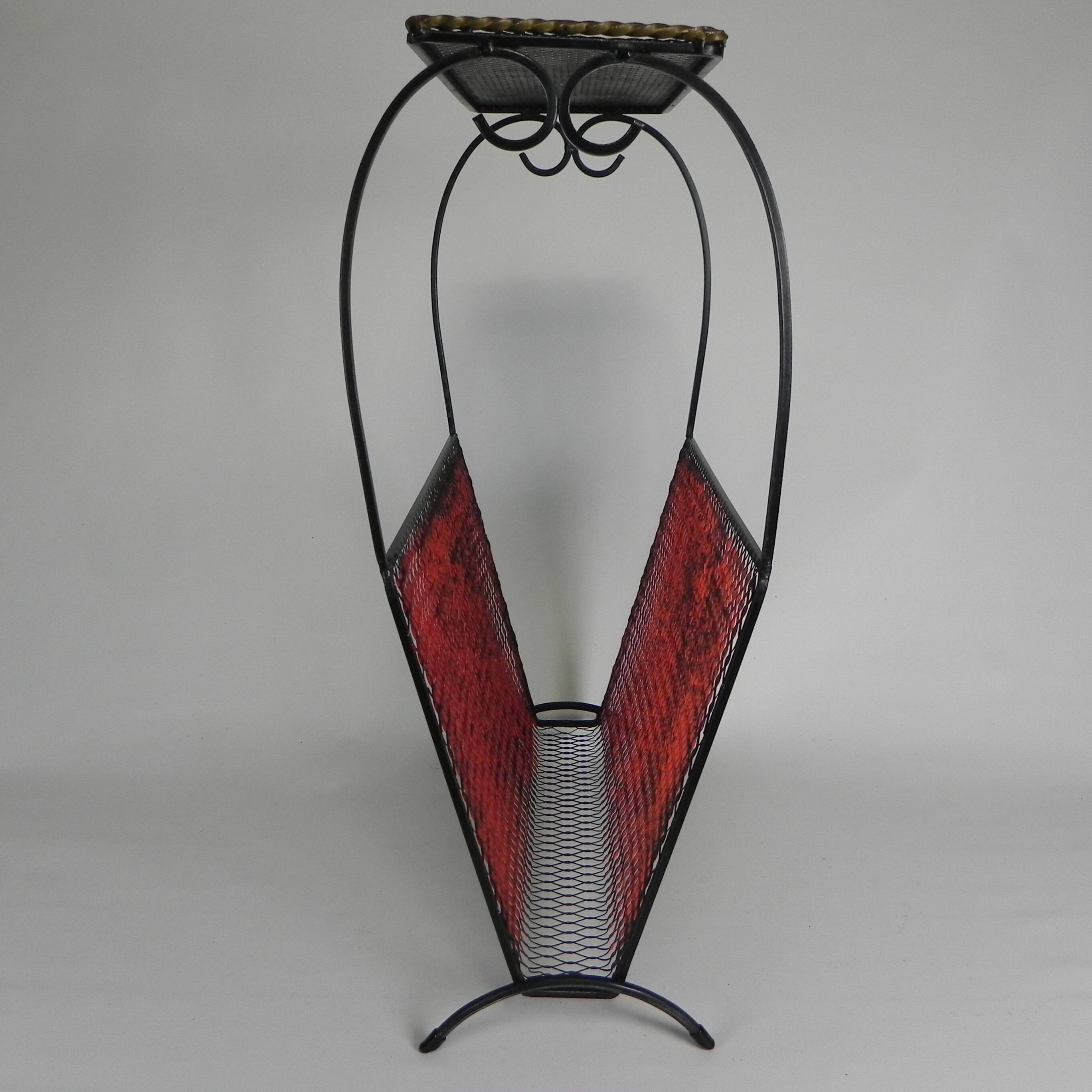 Vintage steel side table with magazine rack, 1950s.