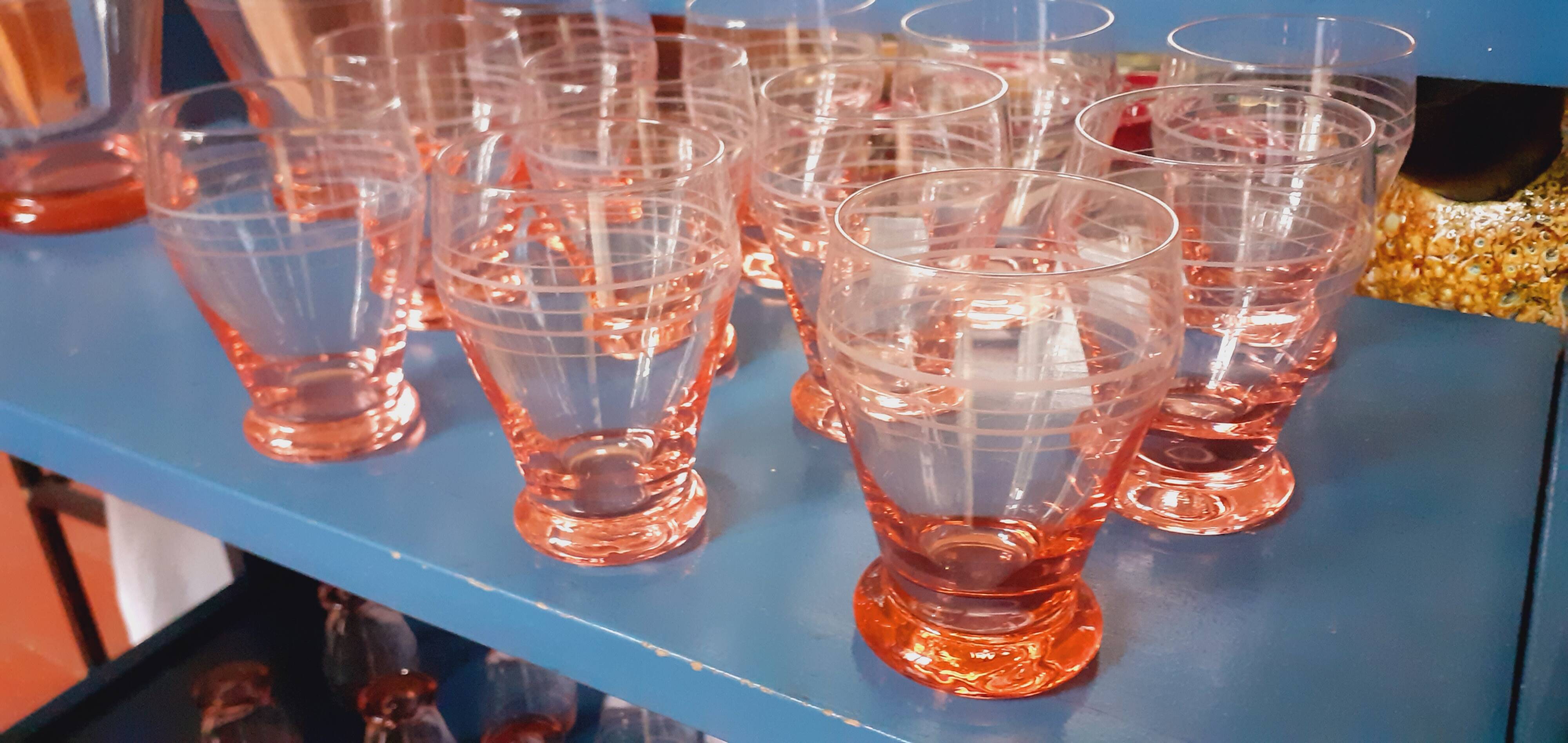 Set of 11 Art Deco water glasses from the 1940s