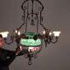 Antique adjustable height chandelier with original glasswork and brass detailing