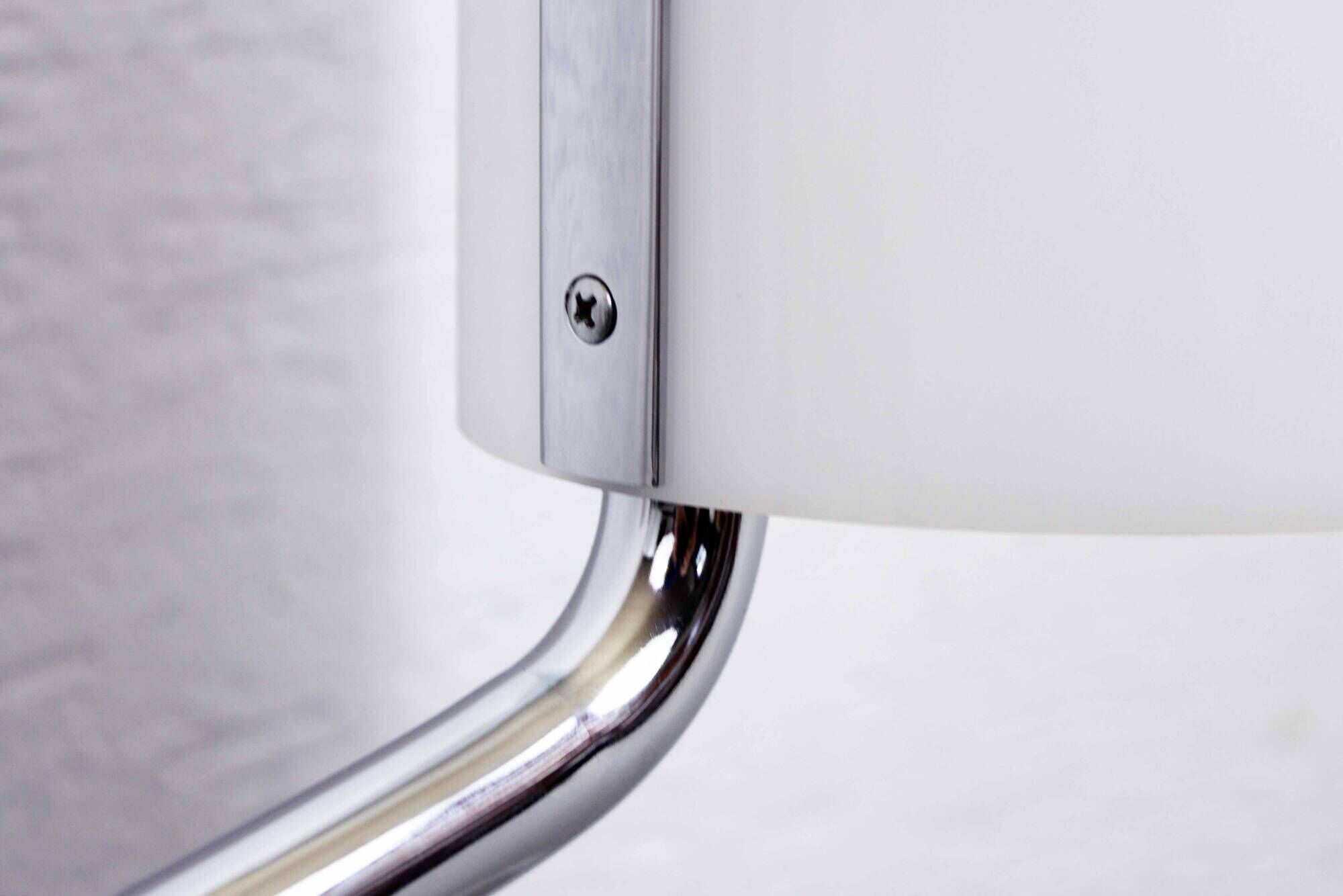 Pair of Italian chrome metal and white acrylic lamps