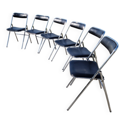Lot de 6 chaises pliantes chromé Souvignet années 70