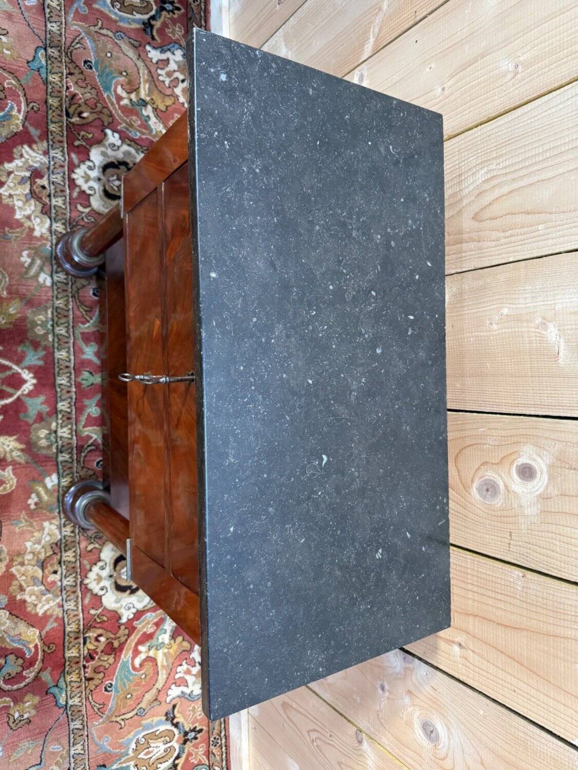 Empire side table in walnut and black marble