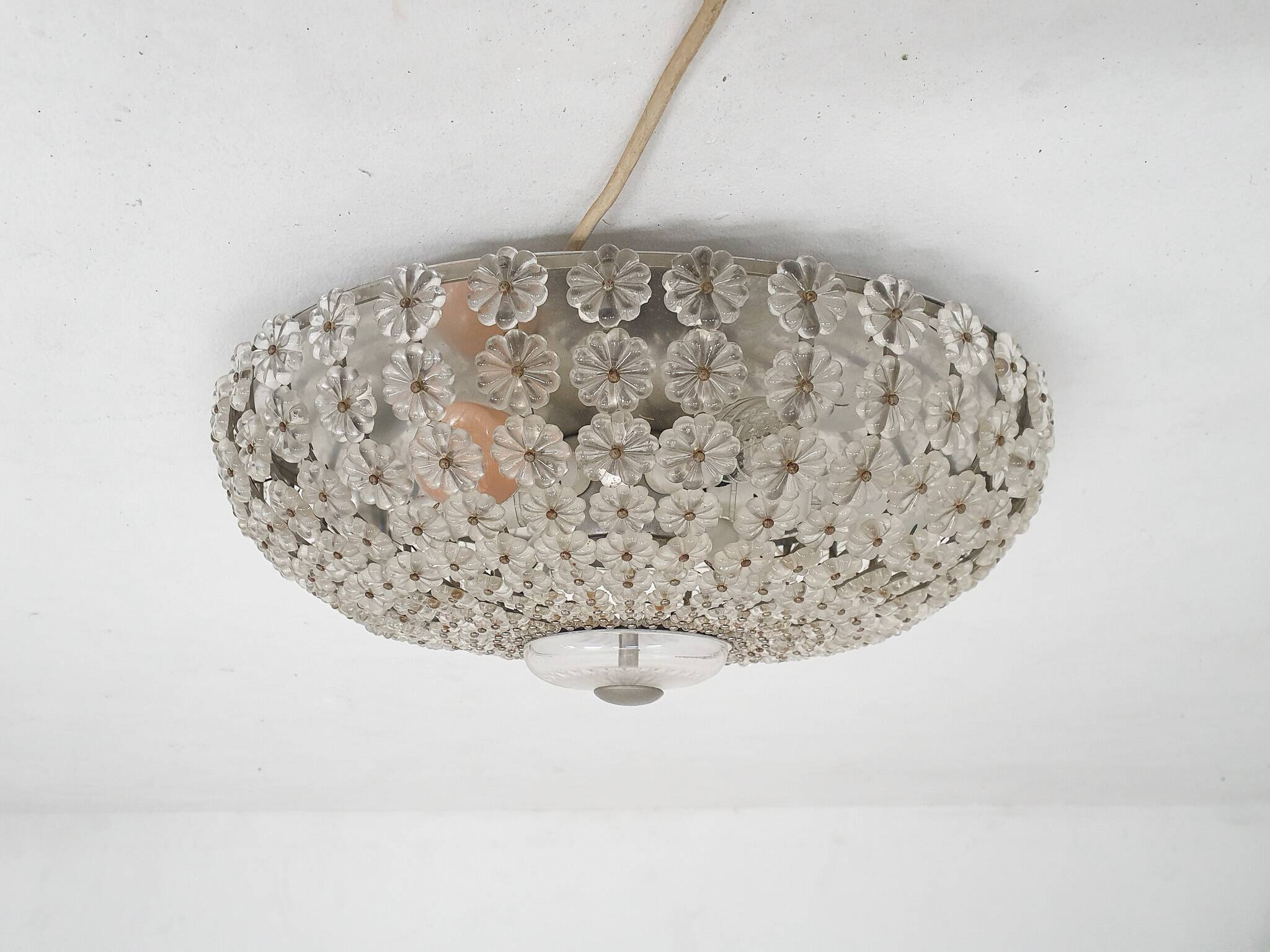 Mid-century ceiling light with glass flowers, France, 1960's