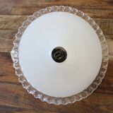 white opaline pendant light with transparent serrated edges from the 50s
