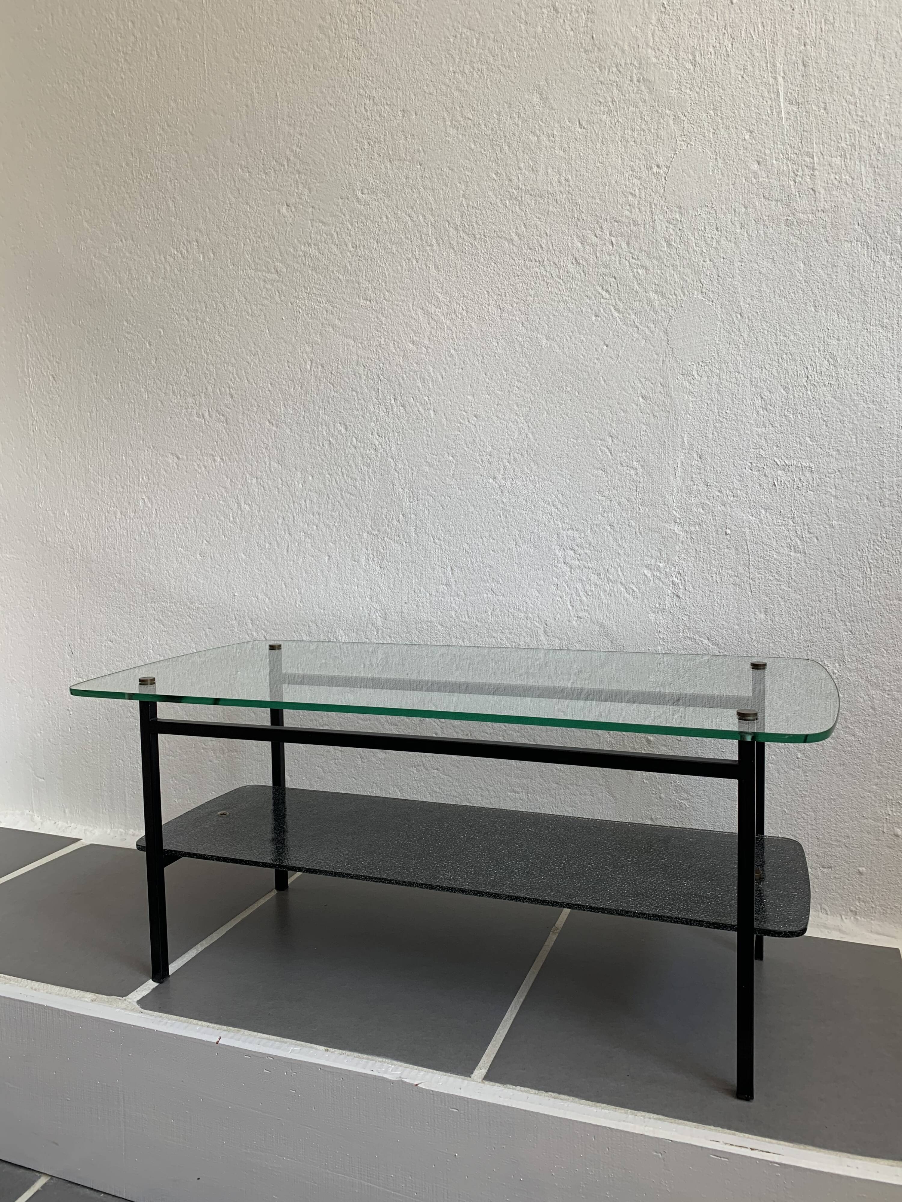 Vintage glass and steel coffee table Years 50