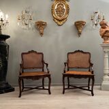 Pair of armchairs with cane bottom of epoch regence xviiieme