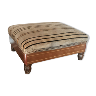 Old footrest - velvet - wood