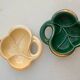 Vintage ceramic pocket trays, leaf shape – Green and cream