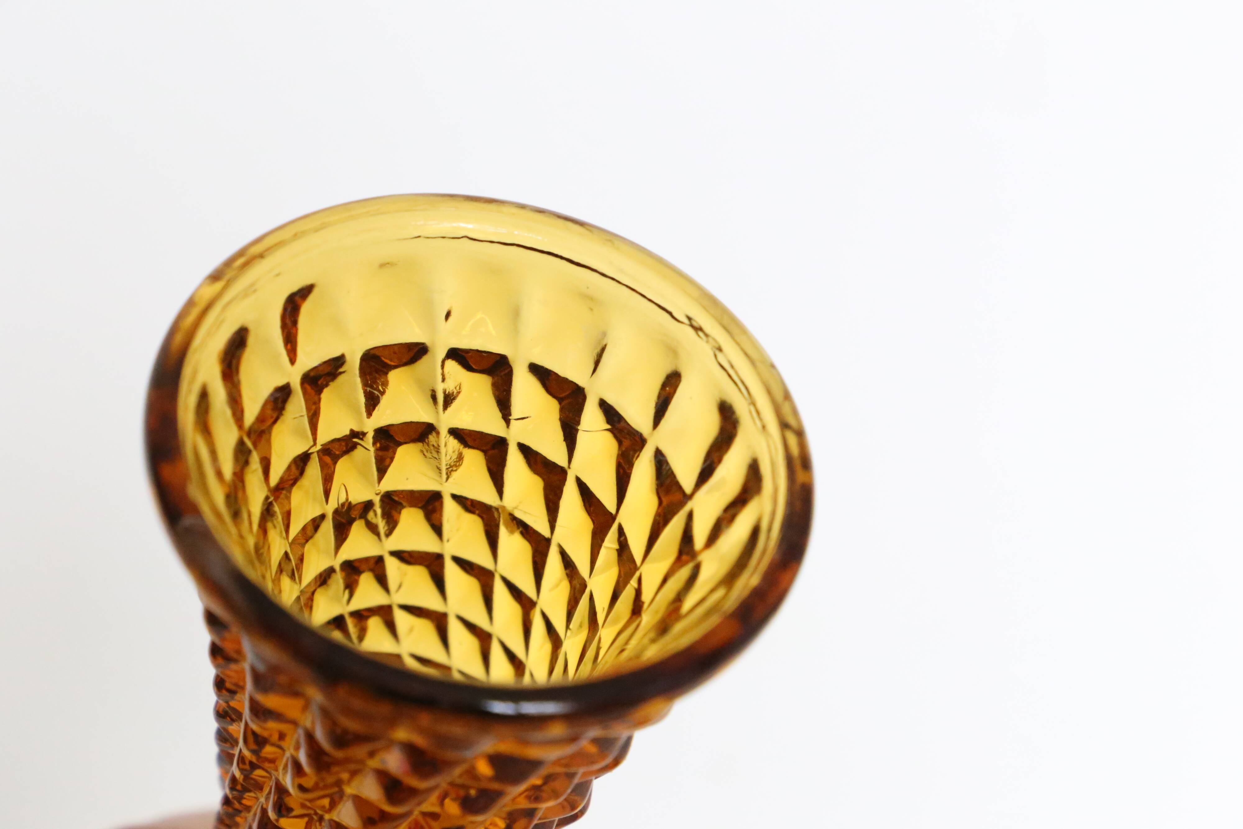 Amber glass vase, diamond tip, vintage