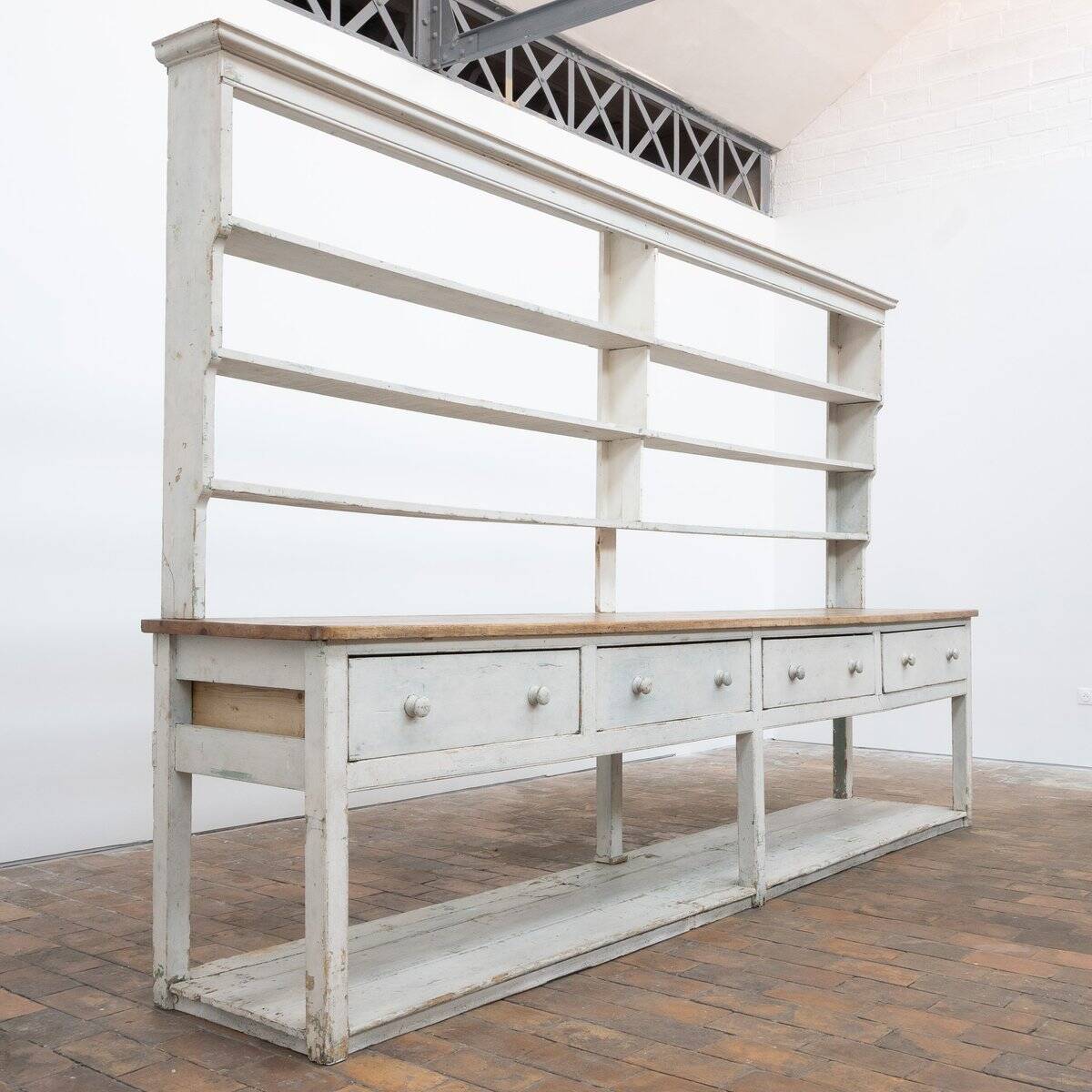 Large Vintage French Painted Wooden Grocery Store Cabinet, 1920