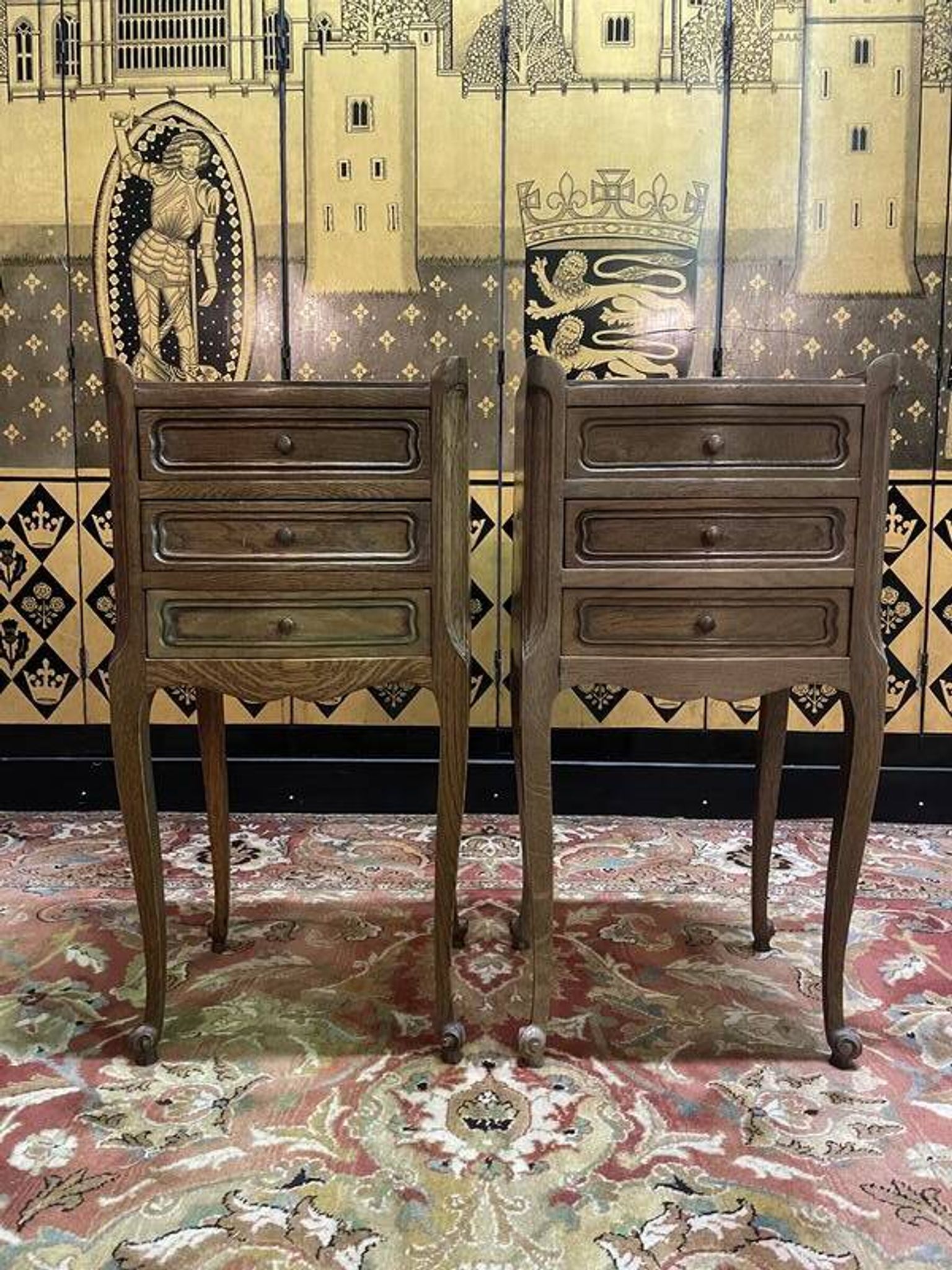 Pair of Louis XV style oak bedside tables
