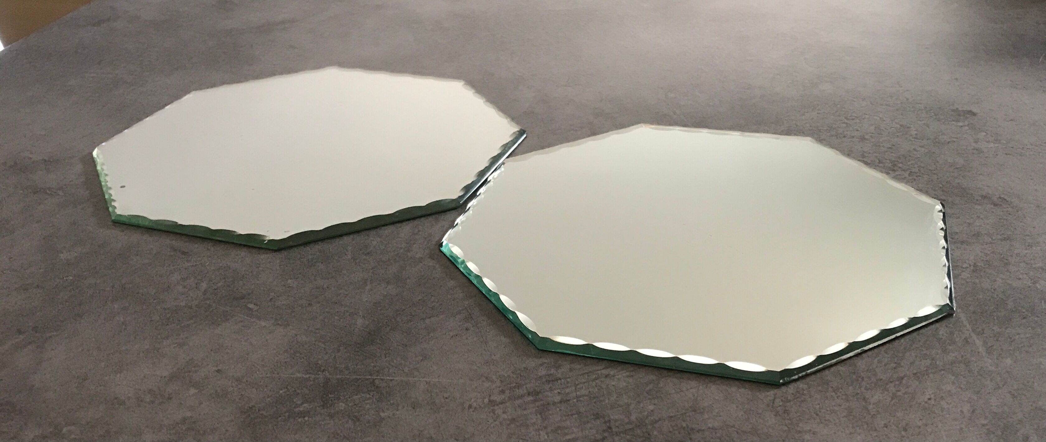 Pair of old underneath bottle tray hexagonal shape mirror 18 cm