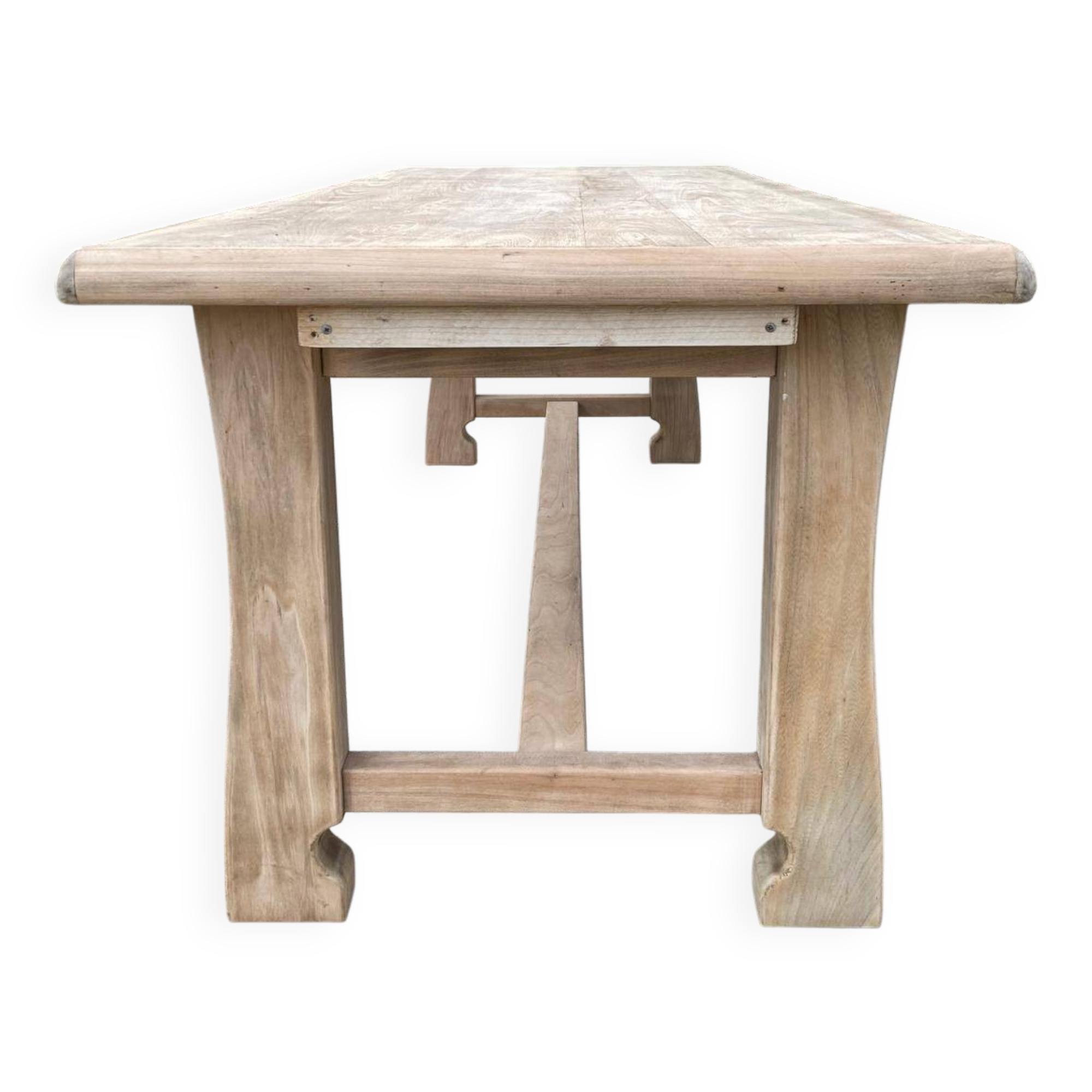 Table de ferme extensible rénovée en chêne brut 300cm pieds sculptés