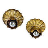 Pair of embedded flower bud wall ceiling light, gold leaf gilded iron, Spain, 1950s
