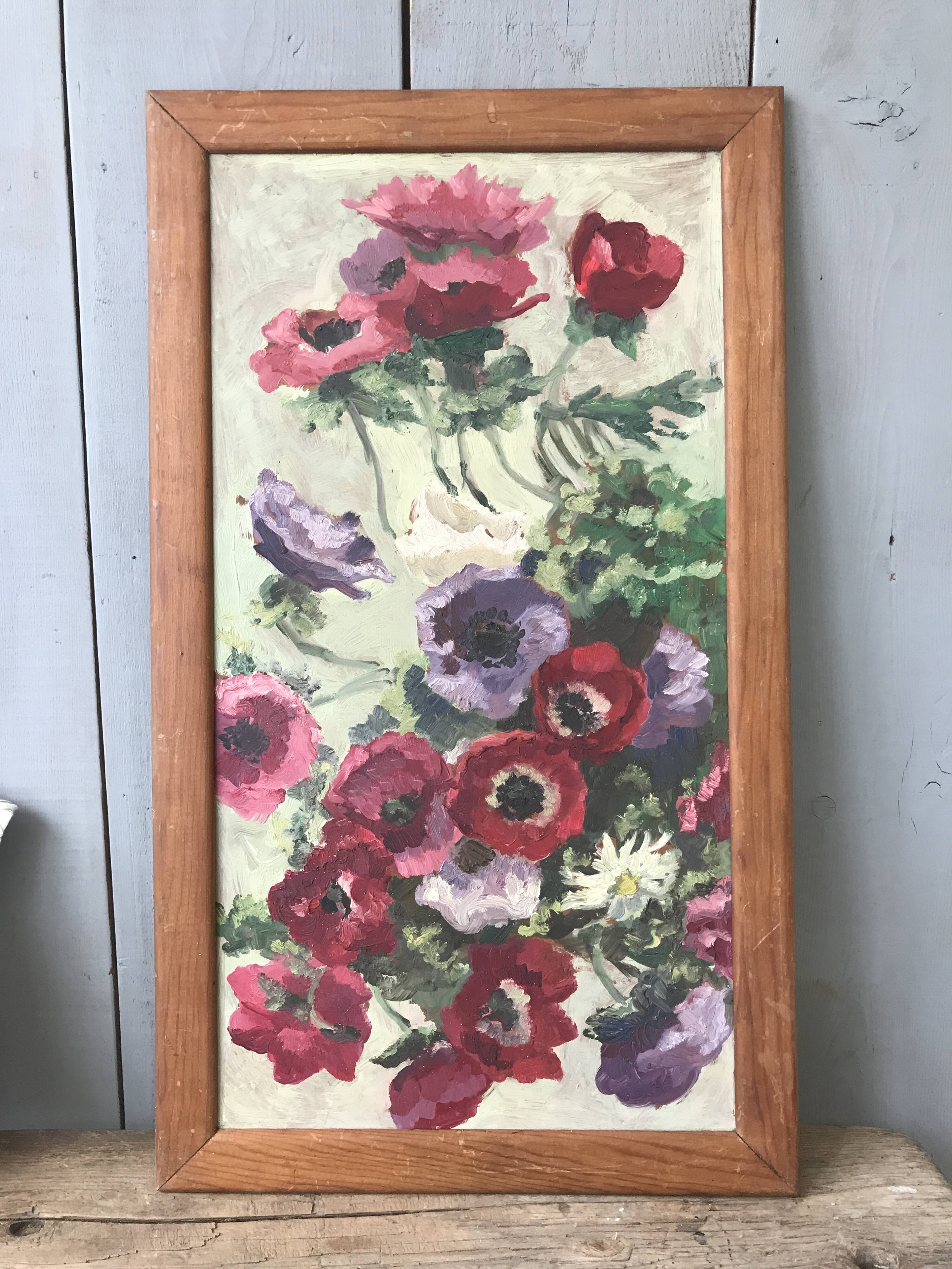 Tableau , fleurs en cascade , huile vers 1930
