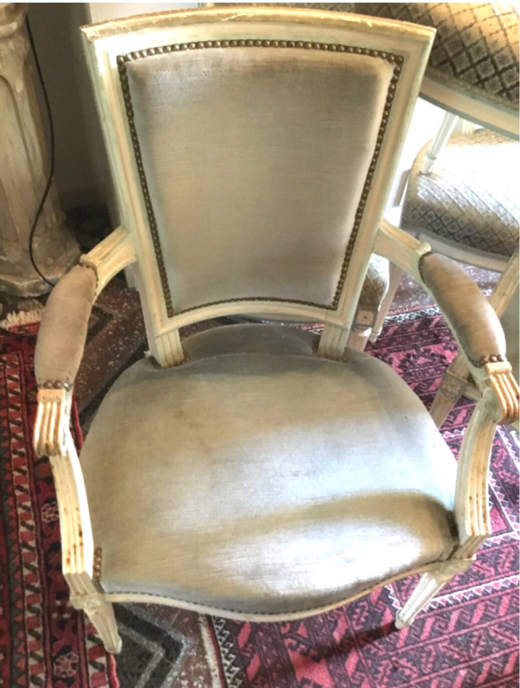 Set of 4 chairs and 2 armchairs louis xvi style in cream patinated wood