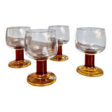 Set of 4 vintage amber stemmed glasses – 1970s