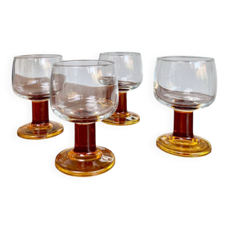 Set of 4 vintage amber stemmed glasses – 1970s