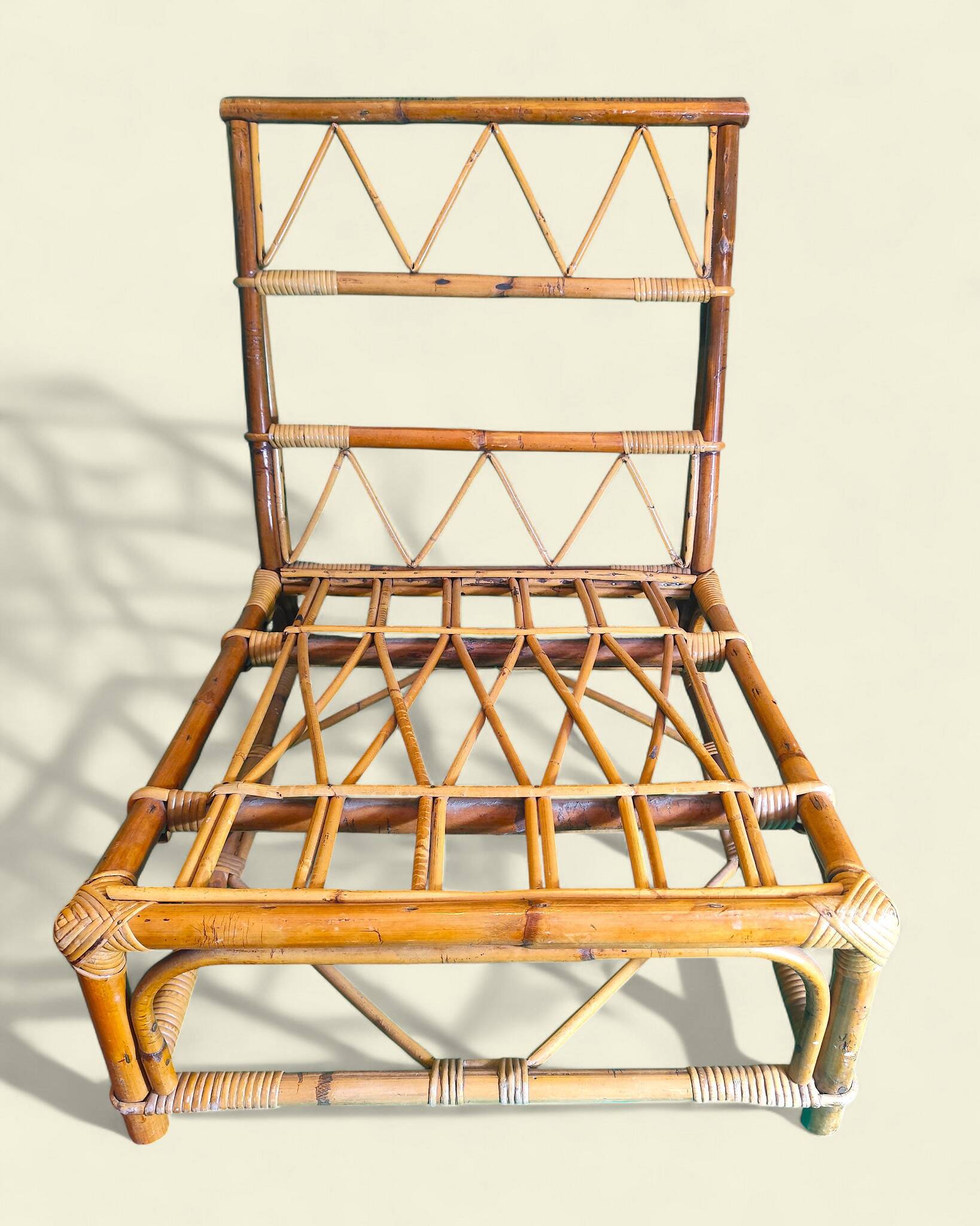 Low Varnished Rattan Armchair by Audoux-Minnet - Golfe-Juan, 1950s-1960s