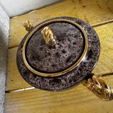 Sucrier en céramique Vallauris bordeaux et dorée par Marius Giuge